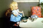 Miniature Teacups, Goldilocks tries papas porridge, Goldilocks and the Three Bears, fairytale, diorama, 1950s, PCDV02P04_07B