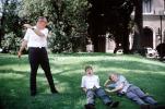 Boys, Lawn, Yawning, Father, Son, 1960s, PCFV03P01_16