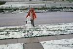 Boy with his small snowman, sidewalk, road, coat, hat, jacket, 1950s, PCSV01P01_02