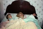 Deep Sleep, headboard, blankets, girl, woman, mother daughter, June 1968, 1960s