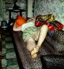 Woman on Leopard Skin Sofa, Pillows, 1960s