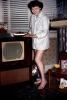 Lady Standing next to a Television, Mans Shirt, Smile, legs, leggy, 1950s, PDBV02P02_19