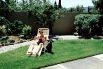 Backyard, Lounge Chair, rock garden, wall, man, male, reading, relaxing, PDEV01P05_05