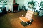 Leather Chair, fireplace, carpet, Furniture, potted plants, 1979, 1970s