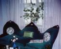 Couch, sofa, flower vase, curtains, 1940s