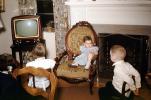 Chairs, Fireplace, Watching Television, 1950s