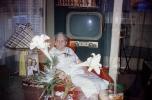 Television, grandma, granmother, flower, 1950s, PDFV02P08_19
