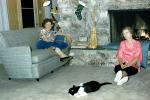 Women, Fireplace, sofa, couch, fireplace, cat, PDFV02P10_04