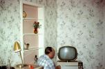 Man Watching Television, Philco Predicta Television Set, 1959, 1950s wallpaper