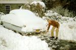Car, Driveway, Snow, Snow Removal, Shoveling Snow, Man, Cold, 1950s