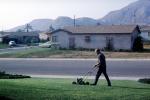 Power Mower, Mowing the Lawn, home, house, frontyard, Riverside, 1960s, PDGV01P07_07