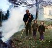 Autumn Leaves, backyard fire, smoke, raking leaves, cold, autumn, 1950s, PDGV01P08_15