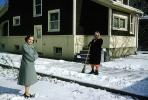 Women, Snow Sweep, driveway, home, house, 1950s