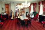 Dining Room, chandelier, table, chairs, harp, carpet, curtains, PDKV01P05_09