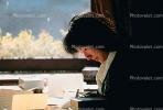 Woman, writing, desk