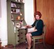 Desk, Lady, Woman, Chair, Telephone, Bouffant Hairdo, dress, 1950s