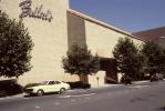 Parked Cars, Trees, Bullock's, building, store, Shopping Center, mall, signage, 1980s