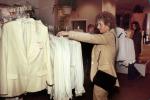 Woman Shopping store, clothing store, woman, racks, purse, 1980s