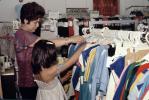 Shopping Mall, interio, shoppers, clothing store, woman, racks, girl, 1980s