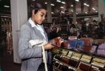 Woman, racks, Wallets, Shopping Mall, interior, inside, indoors, shoppers, clothing store, 1980s