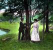 Woman, Man, Suitor, Dress, Hat, Tree, Lawn, Garden, 1950s, PEMV01P01_02