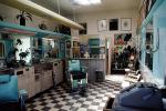 Barber shop, chairs, mirrors, checkerboard floor, mirror, americana, PFBV01P01_07