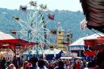 Carousel, crowds, rides, booths, County Fair