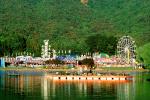 Lake, water reflection, raft, Ferris Wheel, Marin County Fair, California