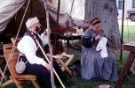 wounded soldier, woman knitting, tent, Civil War re-enactment, PFFV06P02_01