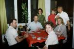 Family playing cards, card table, girls, women, men, 1950s, PFGV01P10_09