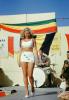 Bikini Lady walking the ramp, Pacific Beach Swimsuit Contest, California, 1947, 1940s