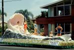 Queen of the Beaches, Long Beach Chamber of Commerce float, Miss Universe Parade, Pink Clamshell, 1955, 1950s