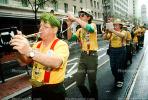 Trumpet, marching band, Saint Patrick's Parade, down Market Street, PFPV03P15_13