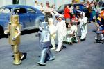 Robots on Parade, Bunny Rabbits, suits, cars, automobile, strollers, 1950s