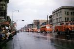 Fireman's Parade, Coca-cola sign, Rain, Rainy, Bell, Mack Truck, Fire truck, 1950s, PFPV05P11_13