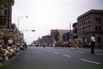 Marching Band, Fireman's Parade, Buildings, downtown, 1950s