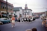Marching Band, Drum Corps, Majorette, car, automobile, vehicle, street, road, 1950s, PFPV06P10_04