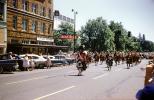 Marching Band, Baton Twirler, car, automobile, vehicle, Salem, street, road, 1958, 1950s