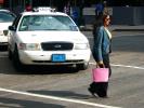 Crosswalk, Taxi Cab, Ford, Woman, Pink Purse