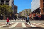 people, walking, buildings, crosswalk, 7th Street & Market Street, PFSD02_009