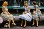 flowery dress, Women, Water Fountain, aquatics, 1950s, PFSV01P06_04B