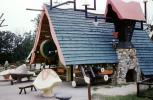 Chimney House, mushrooms, Roof, shops, building, Santa's Village Amusement Park, Dundee Illinois, 1962, 1960s