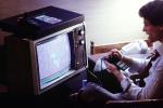 Man Playing Video Games, Atari Game, 1980s, Atari, Playvision, Television, Monitor, PFVV01P06_12