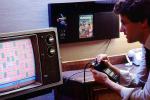 Man Playing Video Games, Atari Game, 1980s, Atari, Playvision, Television, Monitor, PFVV01P06_14