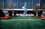 Freedom of the Human Spirit, Statue, Bronze sculpture, Court of States, Male and Female figures, Swans, New York Worlds Fair, 1964, 1960s, PFWV01P09_14