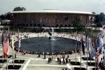 American Pavilion, Water Fountain, aquatics, pond, lake, building, Expo '58, Brussels, Belgium, 1958, 1950s