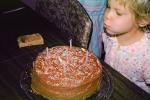 Girl Blows out Candles on a Chocolate Cake, September 1971, 1970s, PHBV01P02_04