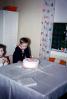 Boy, table, cake, two years old, 1950s