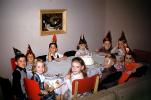 Children, Table, Caps, chairs, painting, girls, boys, 1950s