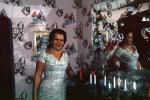 Woman, Mirror, Candles, wallpaper, dress, female, 1960s, PHBV02P13_11